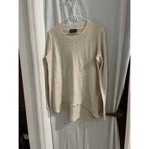 Kerisma Beige Lightweight Sweater High Low Hem Sz M Angora Blend Raw Seams